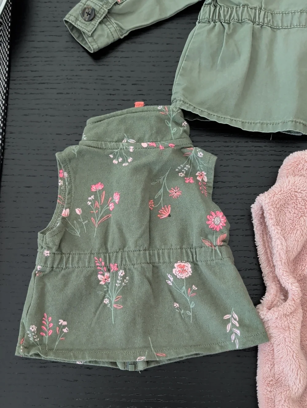 Lot 4 Olive Green Utility Jacket Faux Fur Vest Pink 9 / 12 Months Girl Pink